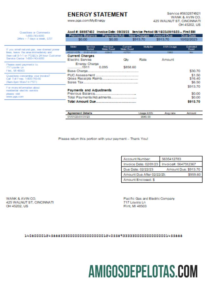 SCR da lei de negócios de serviços públicos da PG&E (Pacific Gas And Electric Company) da Califórnia amostra